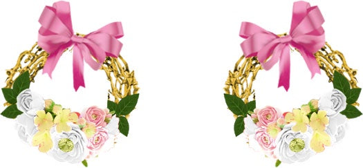 Flower Crown And Pink Bow Post Earrings