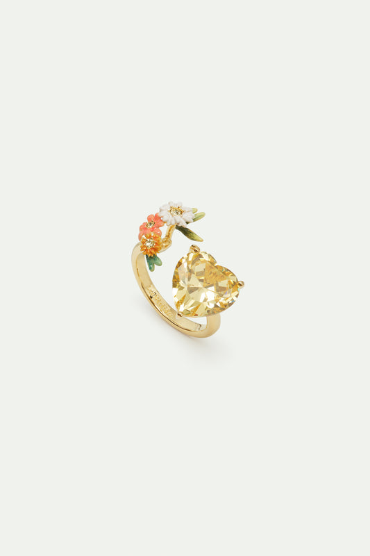 Adjustable Yellow Heart Ring With Zinnias And Daisies | AVJC6051