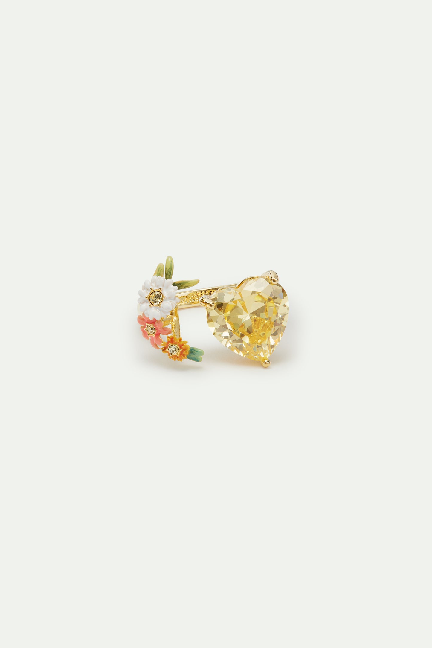 Adjustable Yellow Heart Ring With Zinnias And Daisies | AVJC6051