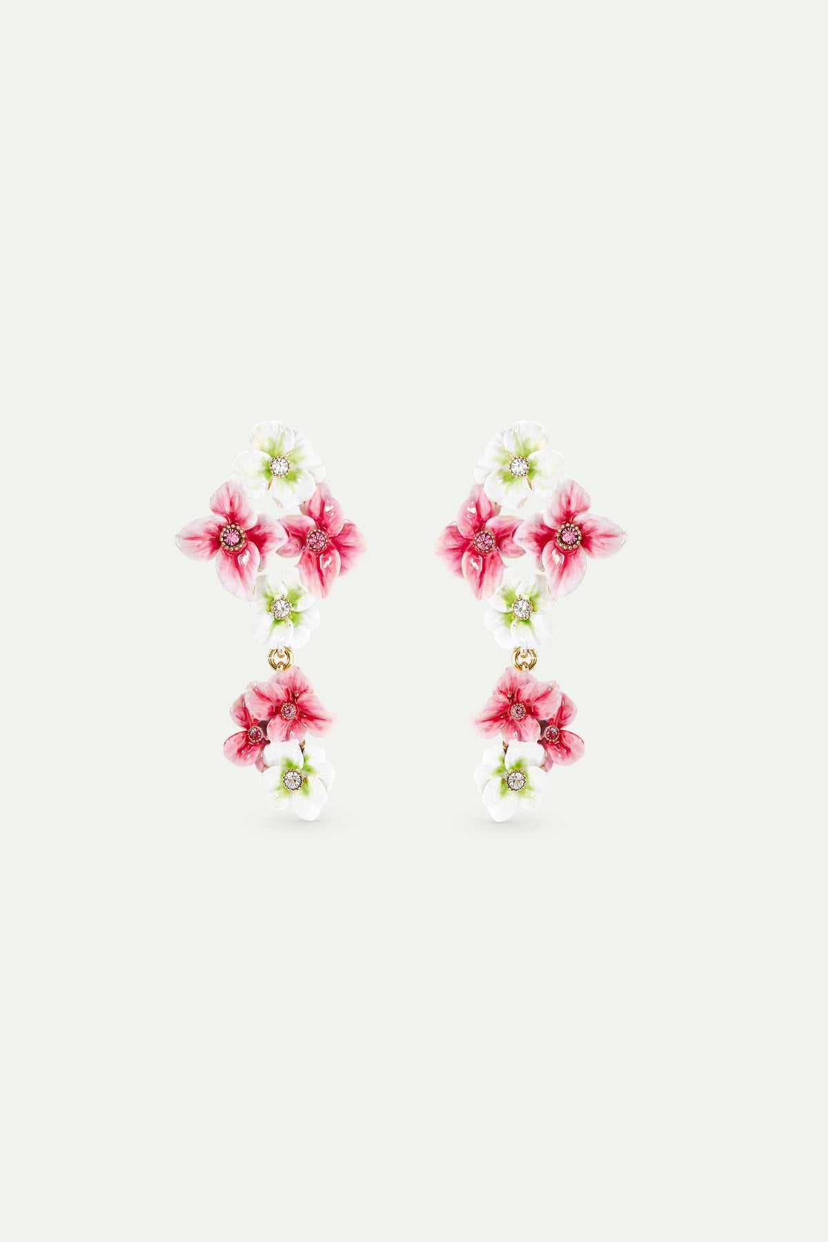 Pink And White Hydrangea Flower Dangle Earrings | AVJH1071
