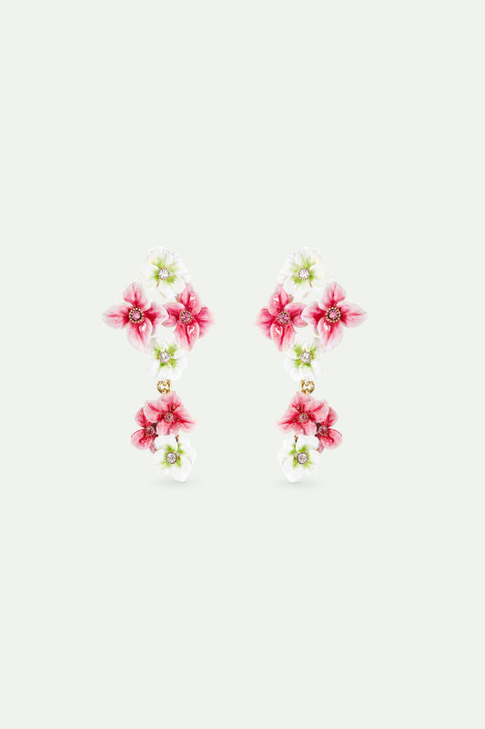Pink And White Hydrangea Flower Dangle Earrings