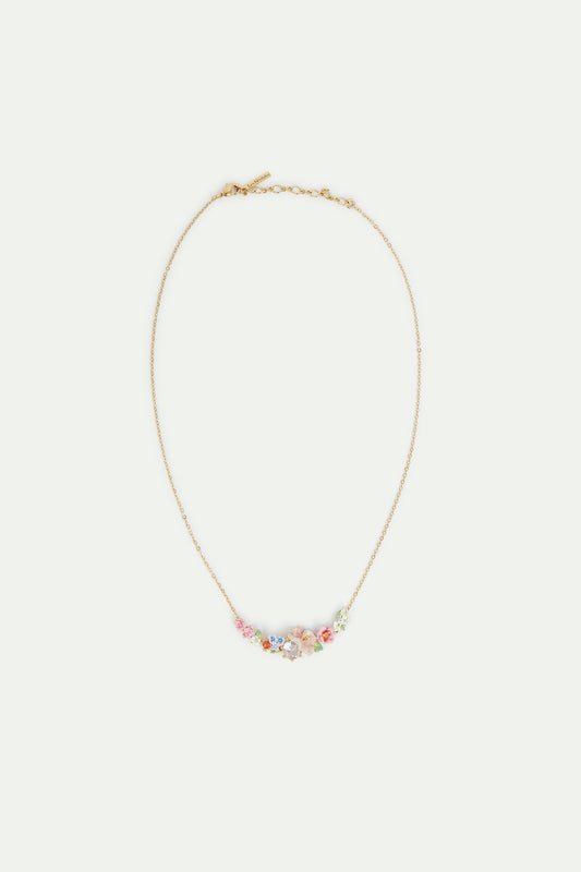 Flower Bouquet And Round Stone Statement Necklace