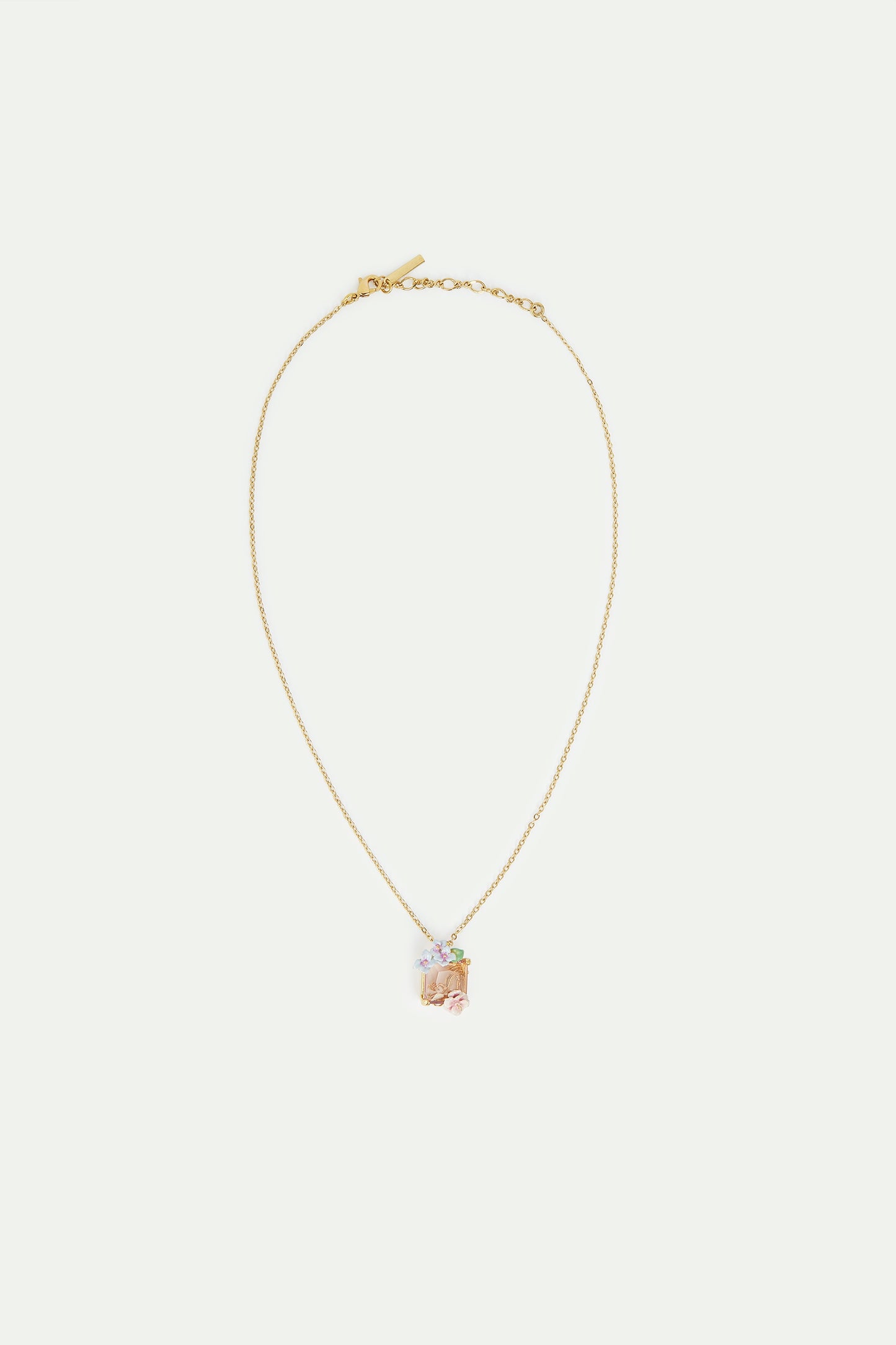 Lizard Pendant Necklace, Pink Cut Stone And Hydrangea | AVJH3031