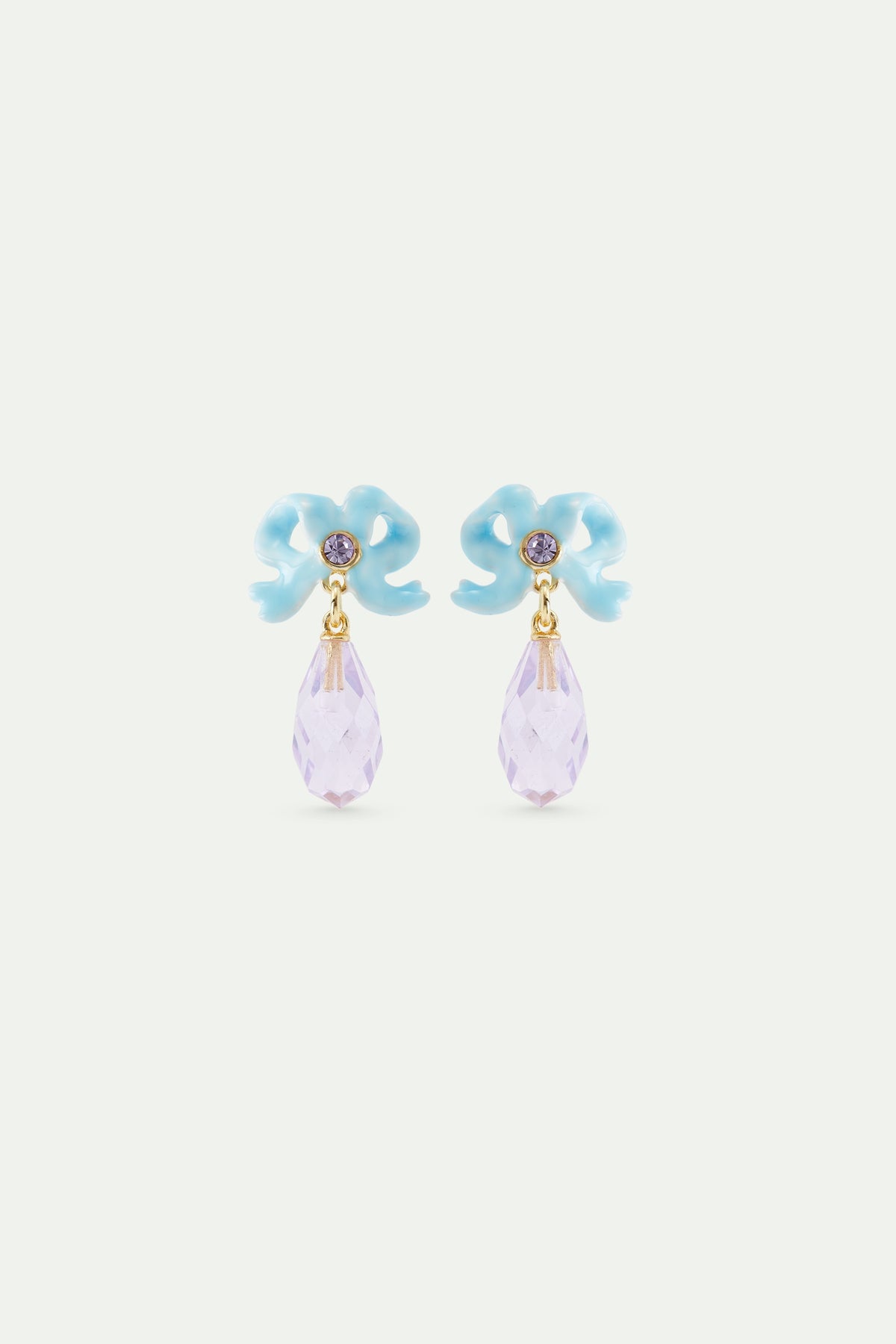 Wedding Post Earrings With Blue Ribbon And Dangling Purple Cut Stone | AVJV1031