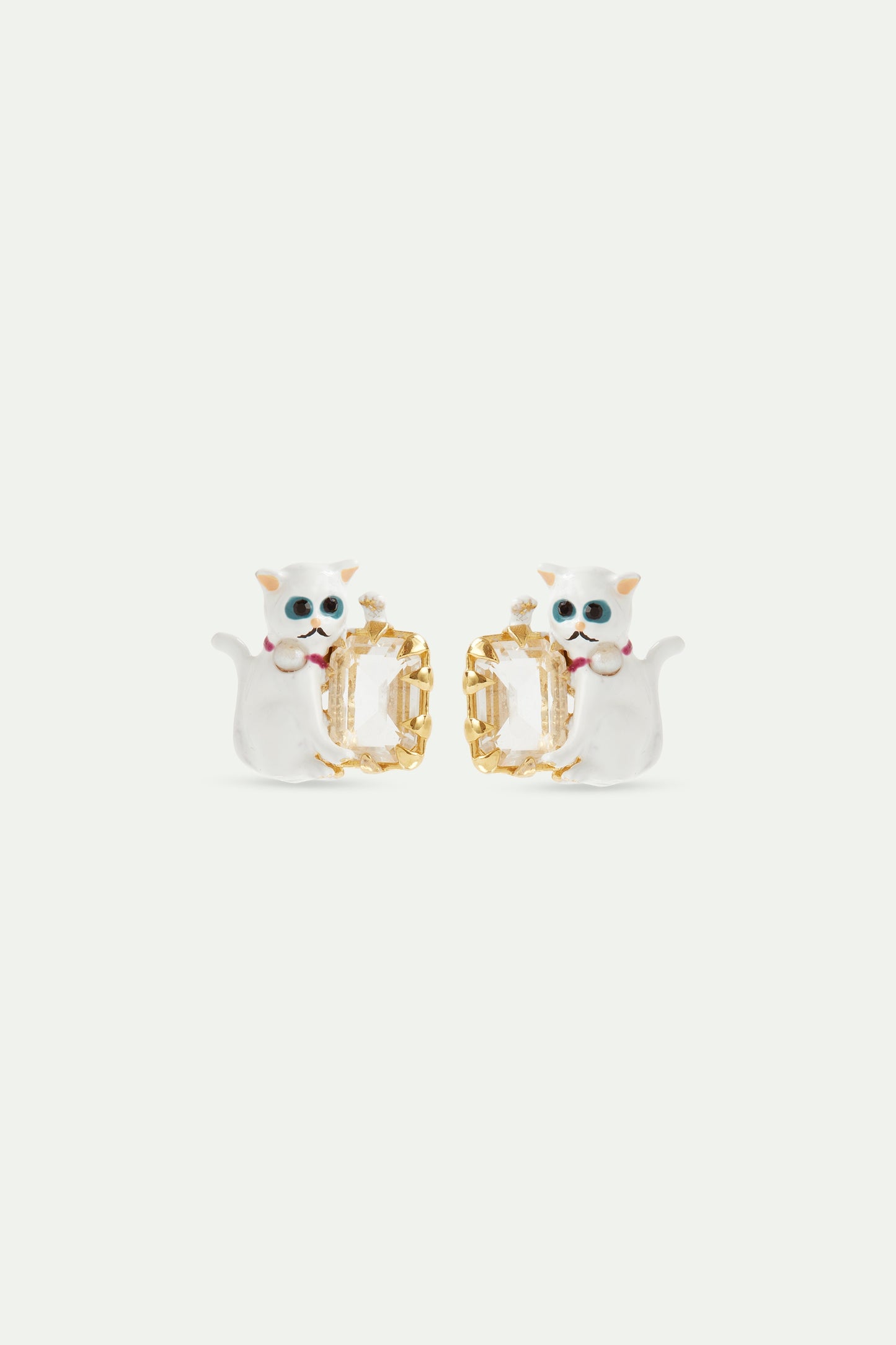 White Cat And Faceted White Stone Earrings | AVLA1051