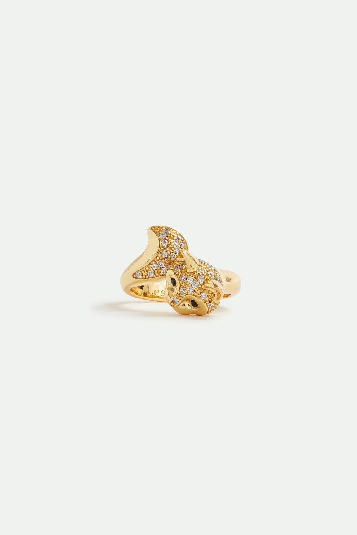 Golden Cat And Crystal Adjustable Ring | AVLA6011