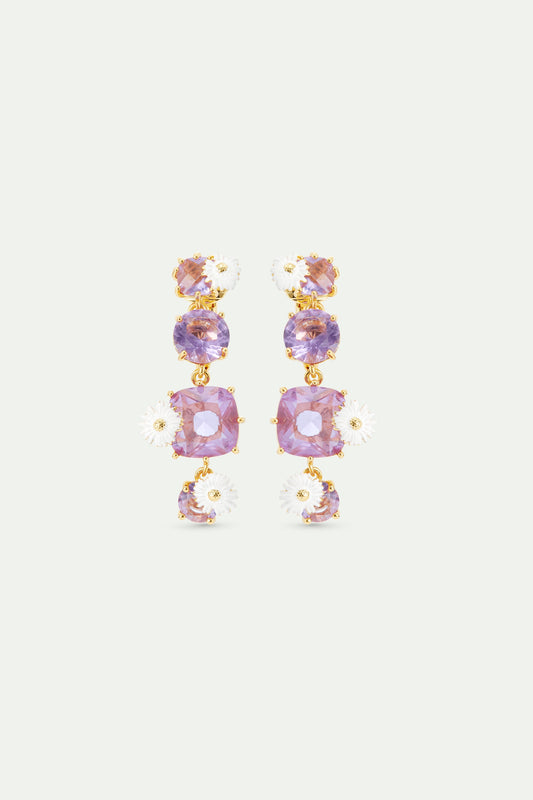 Four Stone Lavender Diamantine Dangle Earrings With Daisies