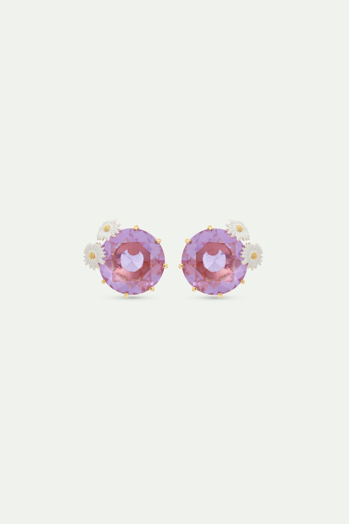 Lavender Diamantine Round Stone Sleeper Earrings With Daisies | AVLD1402
