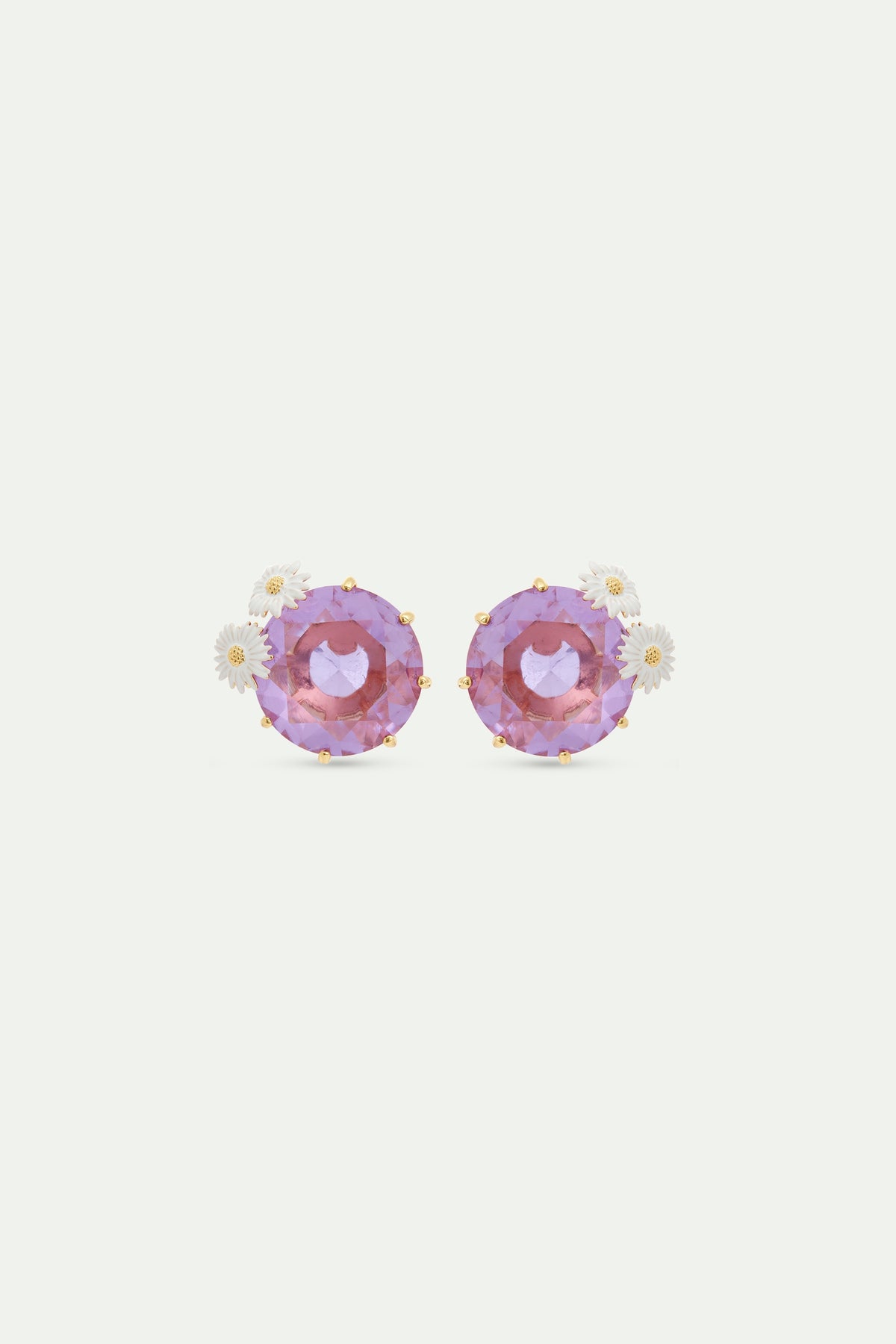 Lavender Diamantine Round Stone Sleeper Earrings With Daisies | AVLD1402
