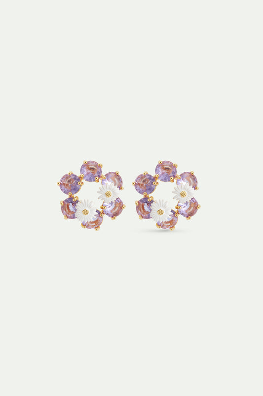 Lavender Diamantine Six-Stone Earrings With Daisies