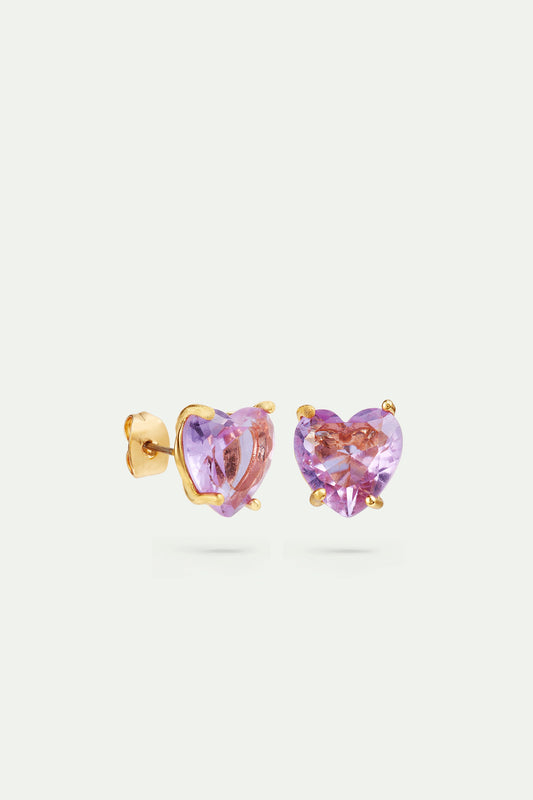 Lavender Diamantine Heart-Shaped Stone Earrings