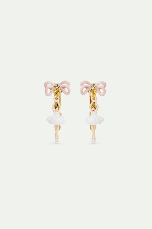 White Tutu And Pink Bow Mini Ballerina Earrings
