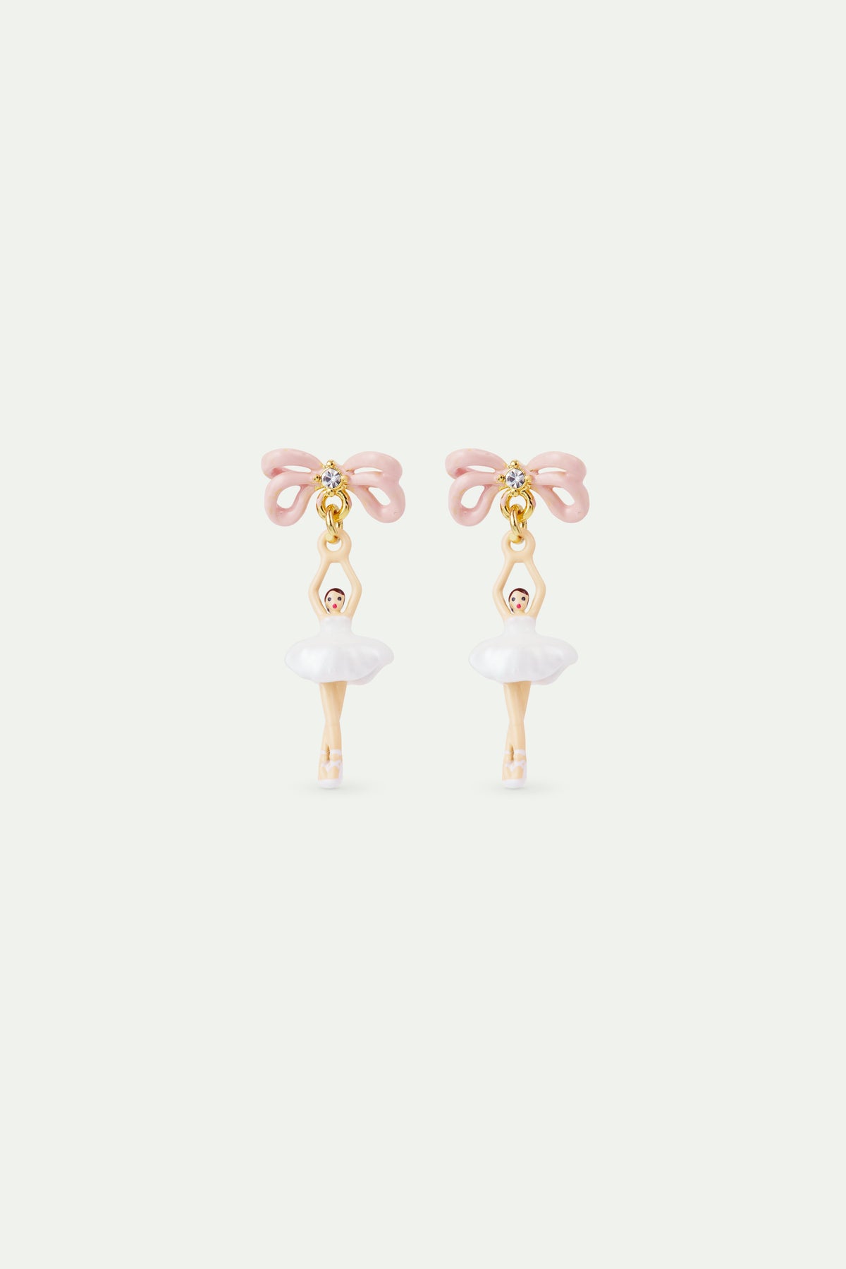 White Tutu And Pink Bow Mini Ballerina Earrings | AVMDD1011