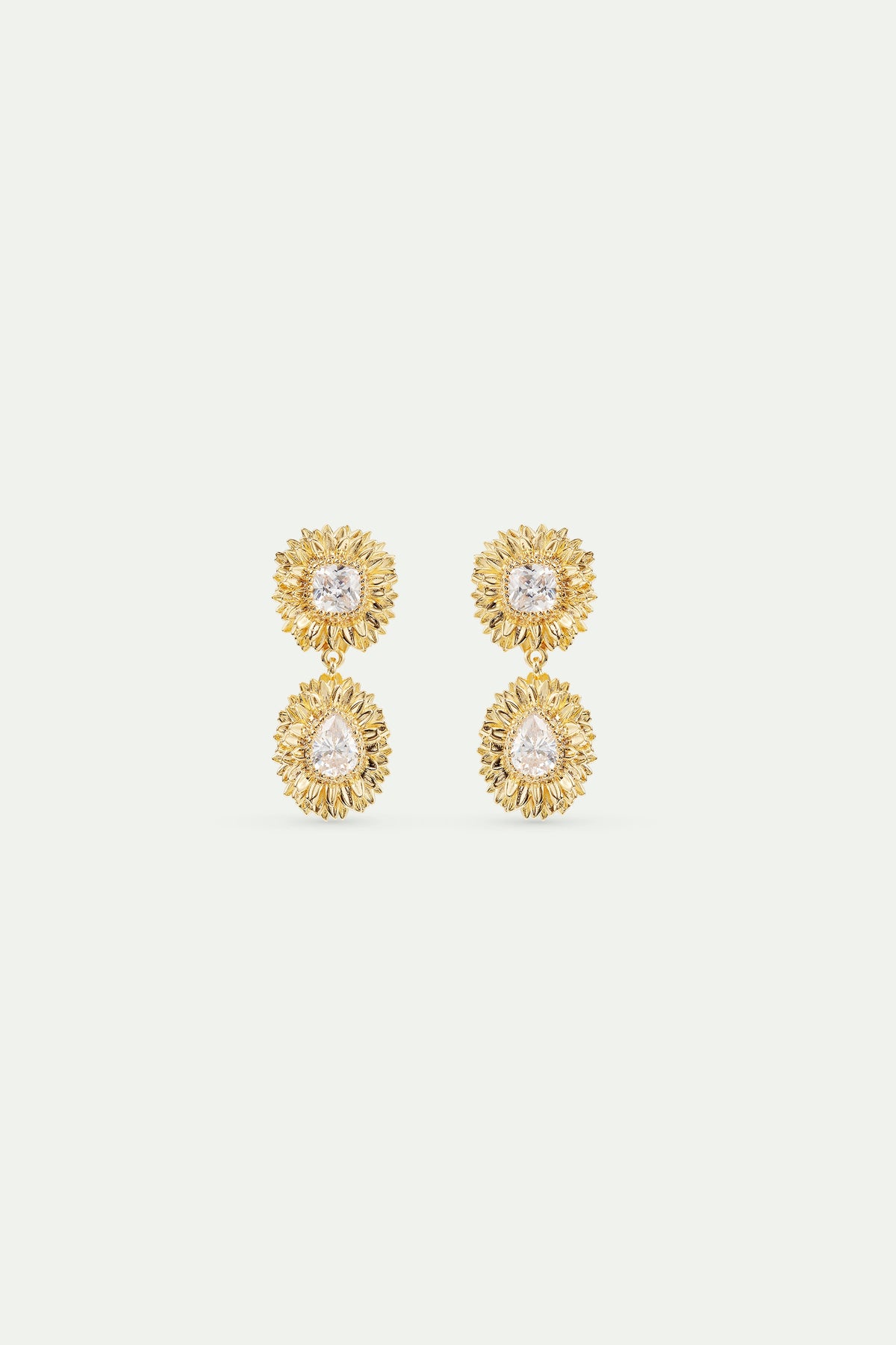 Golden Dandelion And Cut Stone Dangle Earrings | AVNF1111