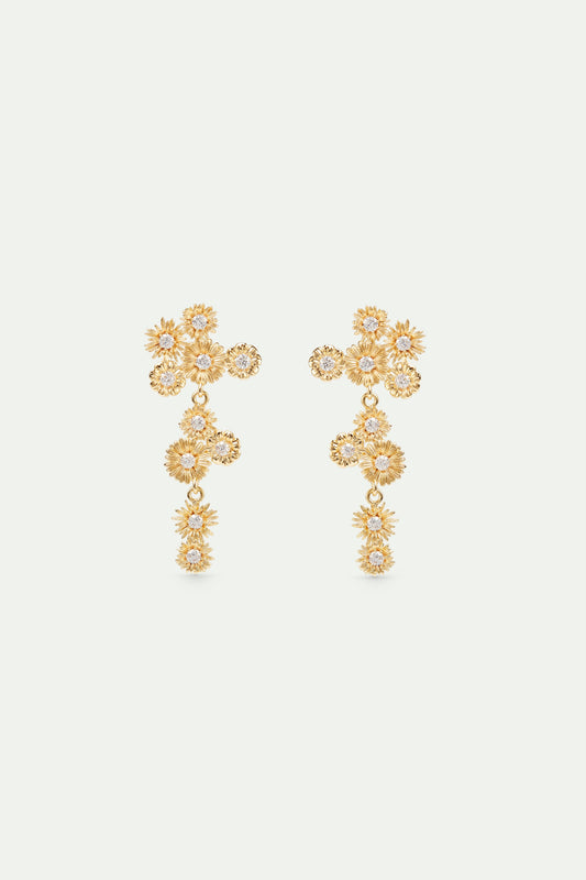 Golden Flower And Crystal Dangle Earrings