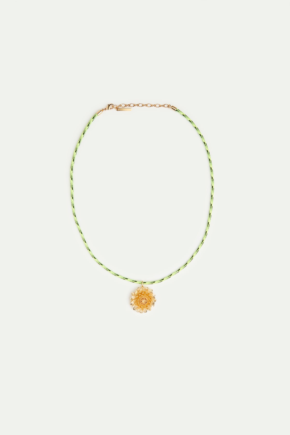 Green Cord And Golden Dandelion Necklace | AVNF3071