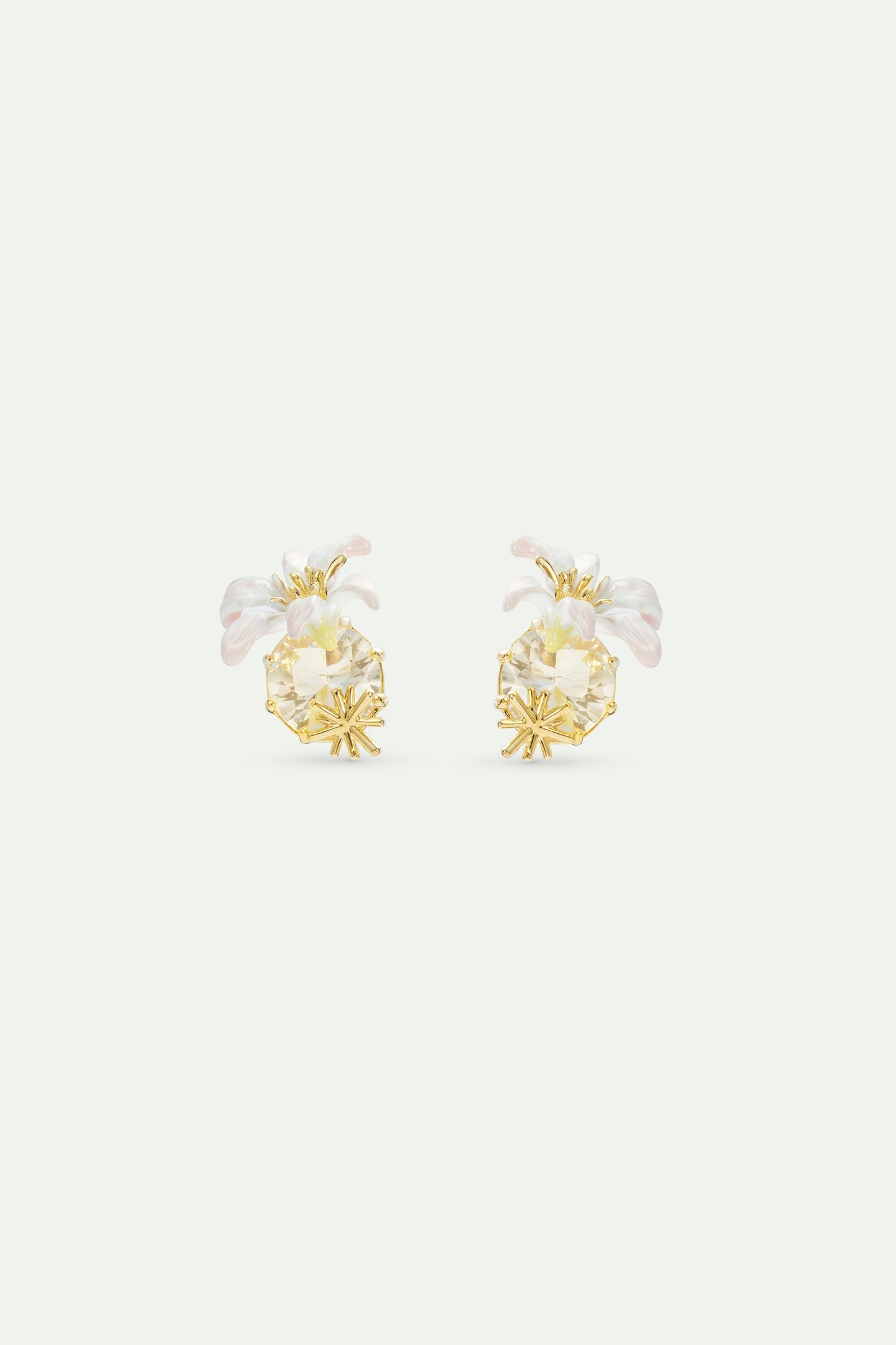 Round Faceted Stone Earrings And White Lily | AVOP1021