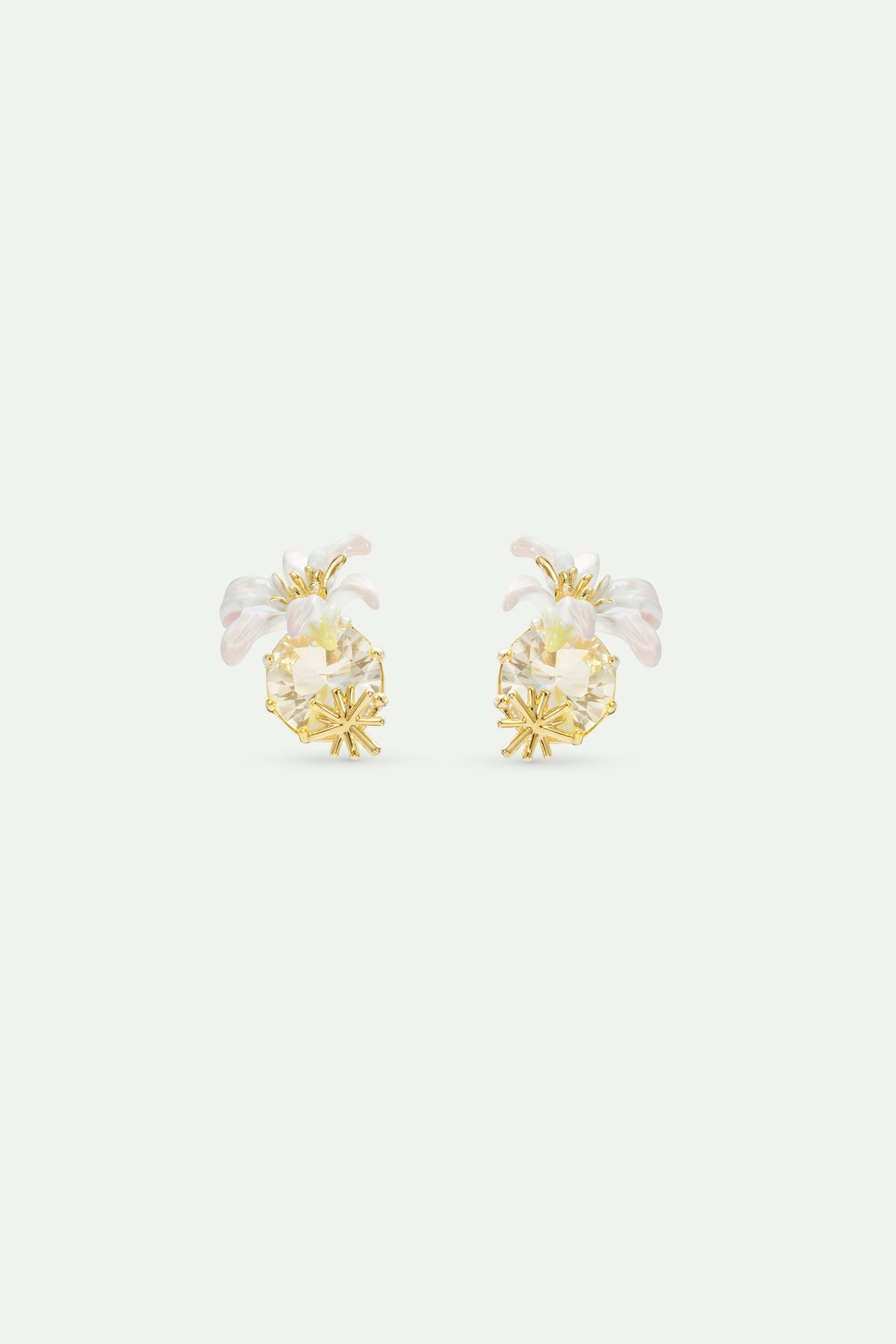 Round Faceted Stone Earrings And White Lily | AVOP1021
