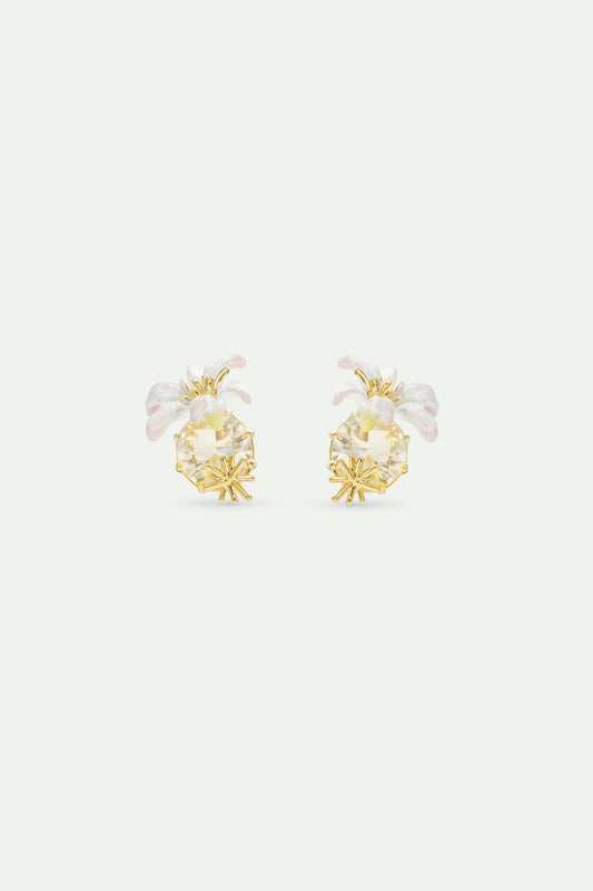 Round Faceted Stone Earrings And White Lily
