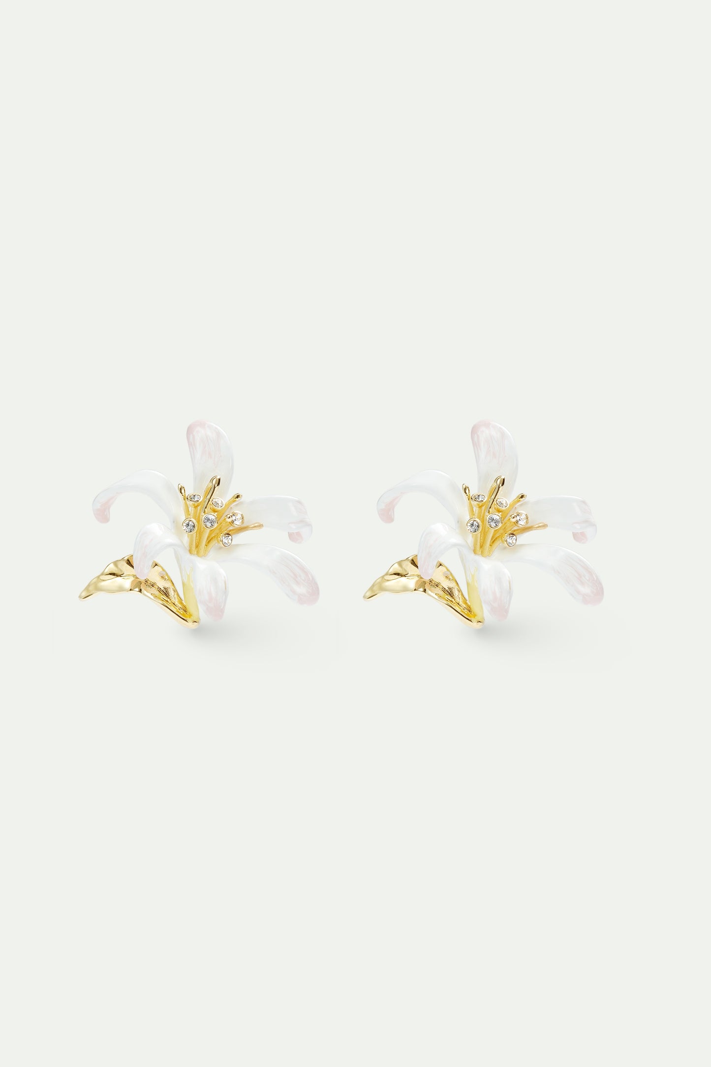 Large White Lily Earrings And Golden Leaves