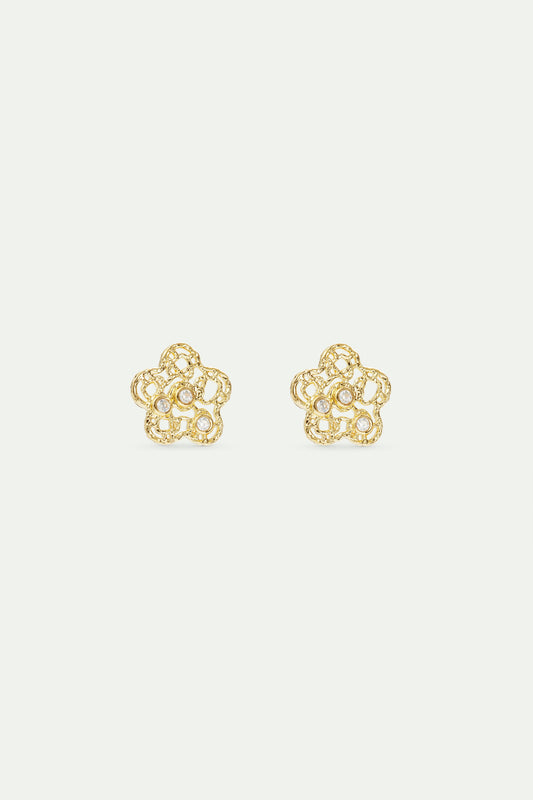 Golden Filigree Flower And Crystal Earrings