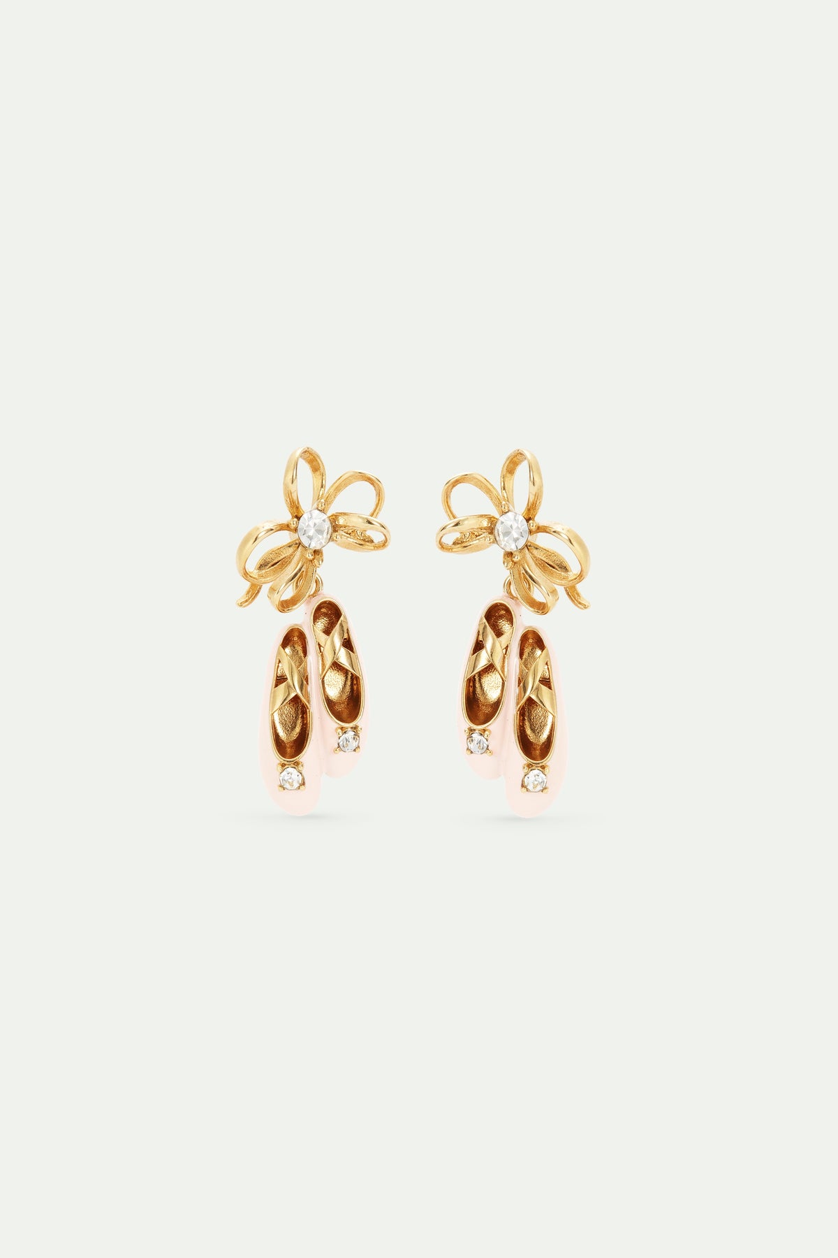 Pink Ballet Slippers And Gold Bow Earrings | AVOP1061
