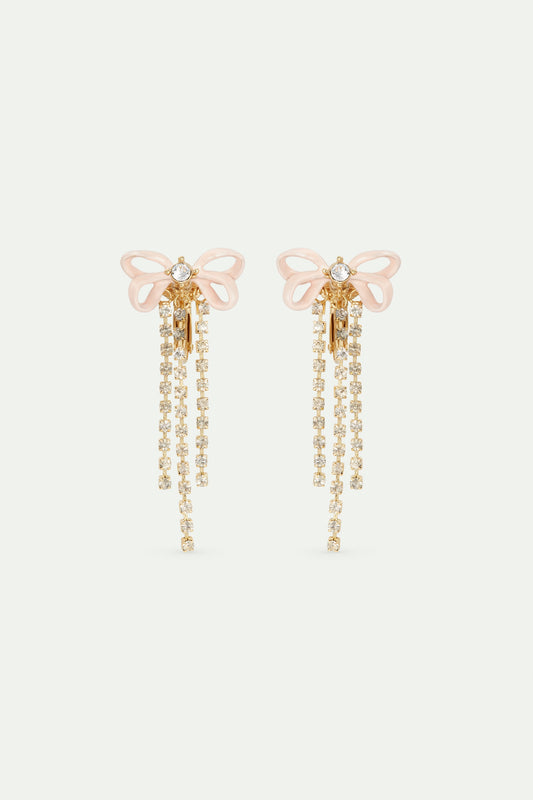 Pink Ribbon And Rhinestone Chain Earrings
