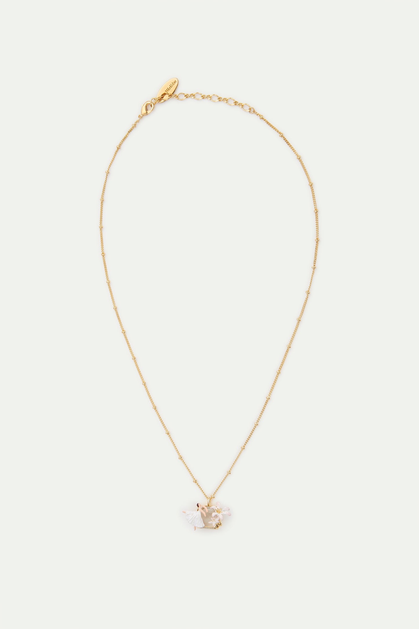 Ballerina, Lily Flower And Faceted Stone Pendant Necklace