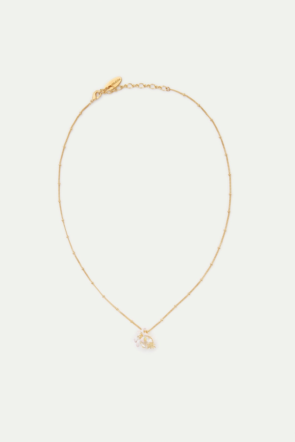 Lily Flower And Faceted Stone Pendant Necklace | AVOP3021