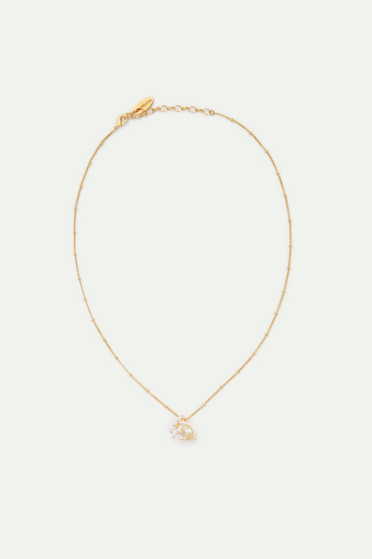 Lily Flower And Faceted Stone Pendant Necklace | AVOP3021
