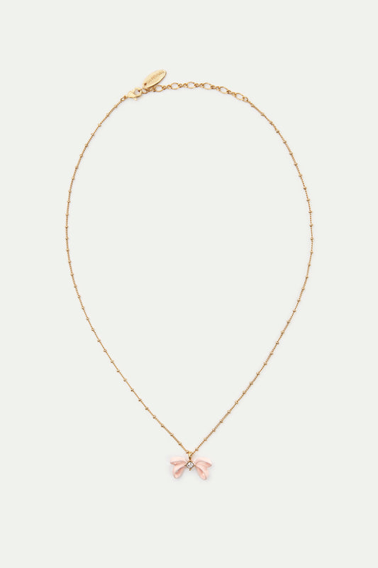 Pink Ribbon And Crystal Pendant Necklace | AVOP3041