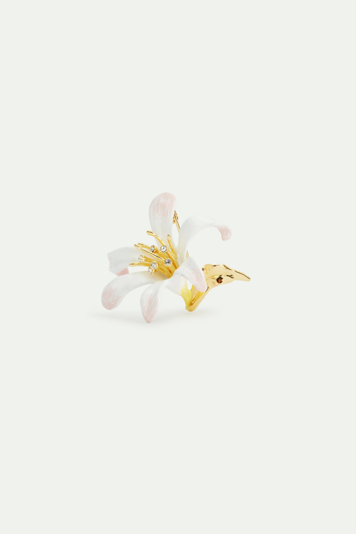 White Lily Flower And Crystal Brooch | AVOP5011