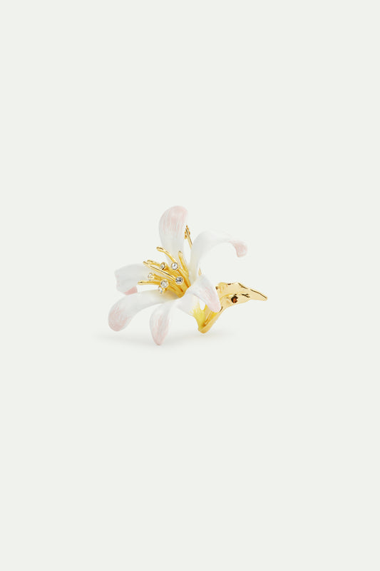 White Lily Flower And Crystal Brooch | AVOP5011