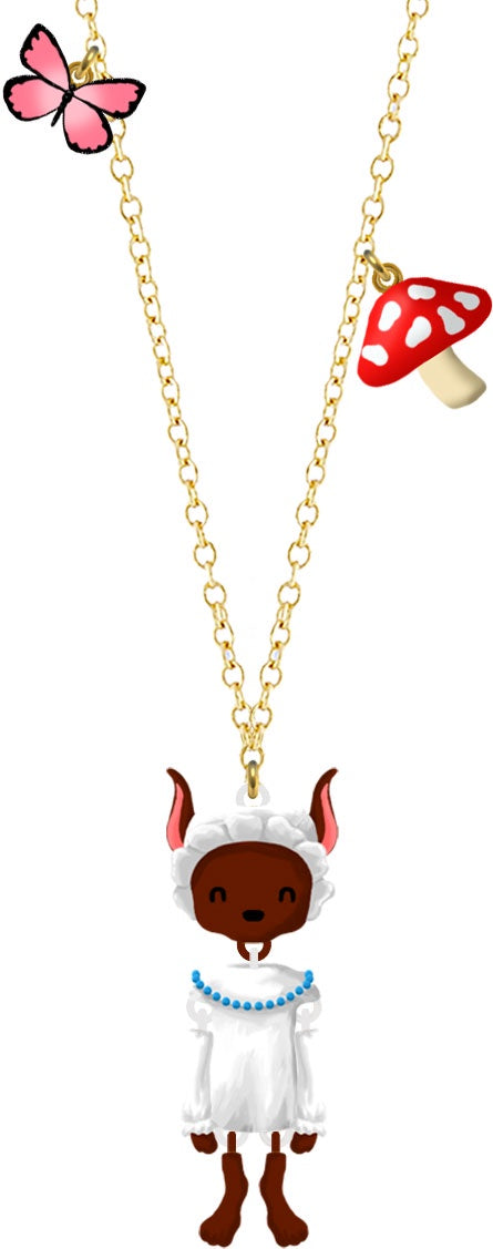 Wolf, Mushroom And Butterfly Pendant Necklace | AVPO3021