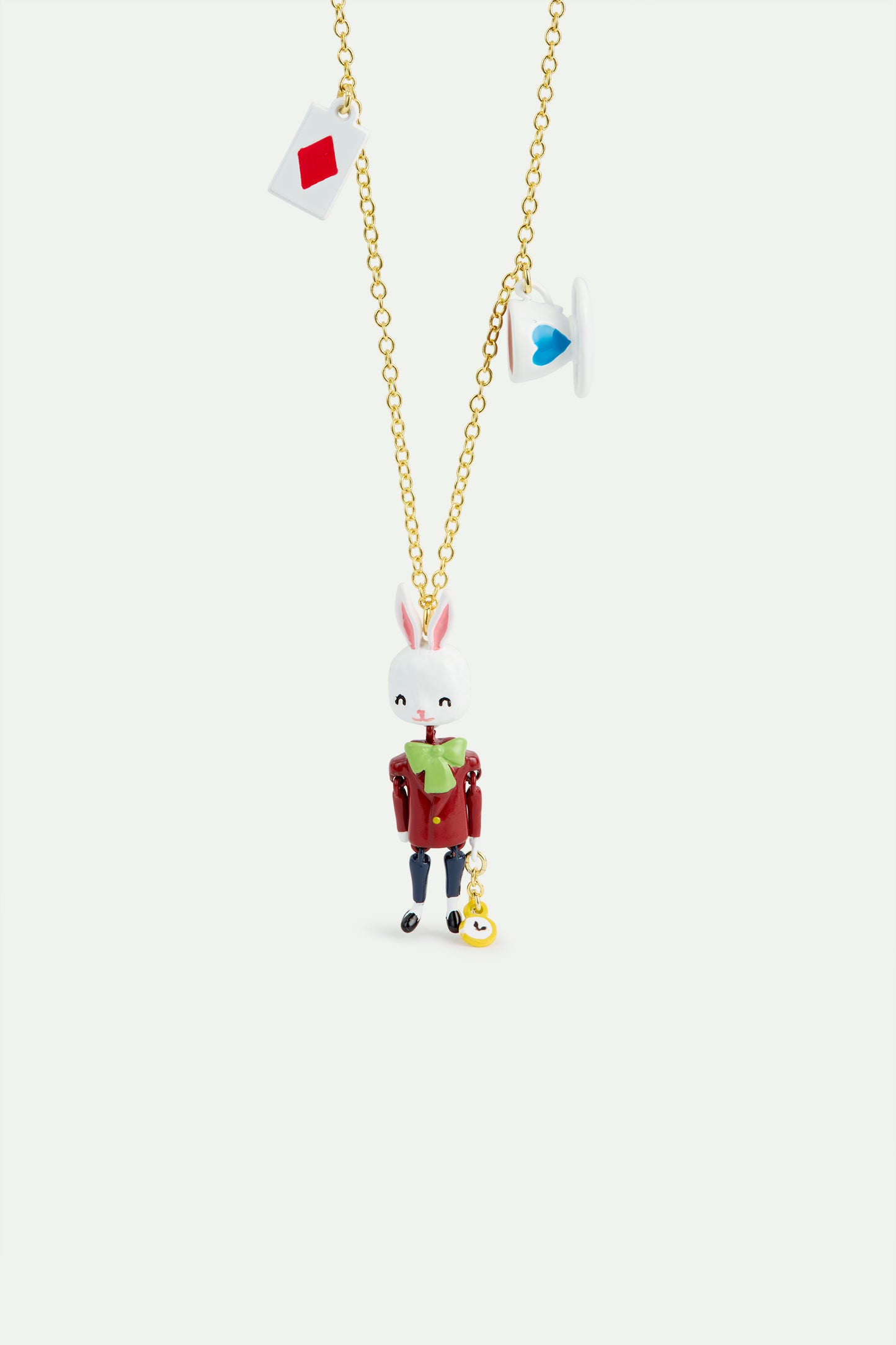 White Rabbit, Tea Cup And Card Pendant Necklace | AVPO3061