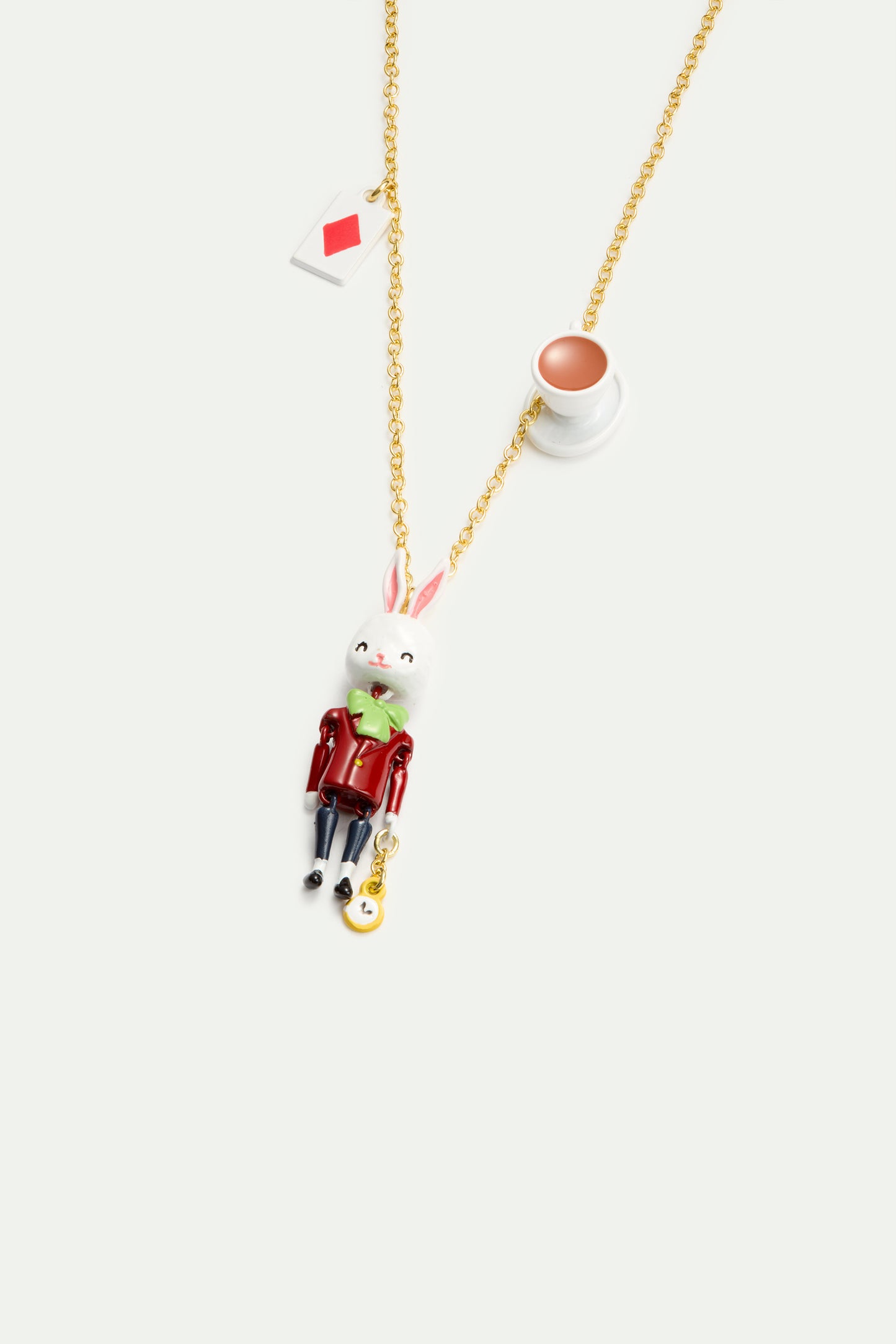 White Rabbit, Tea Cup And Card Pendant Necklace | AVPO3061