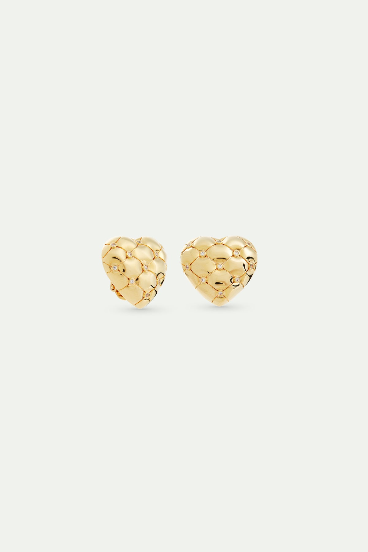 Quilted Gold Heart And Crystal Earrings | avth1031