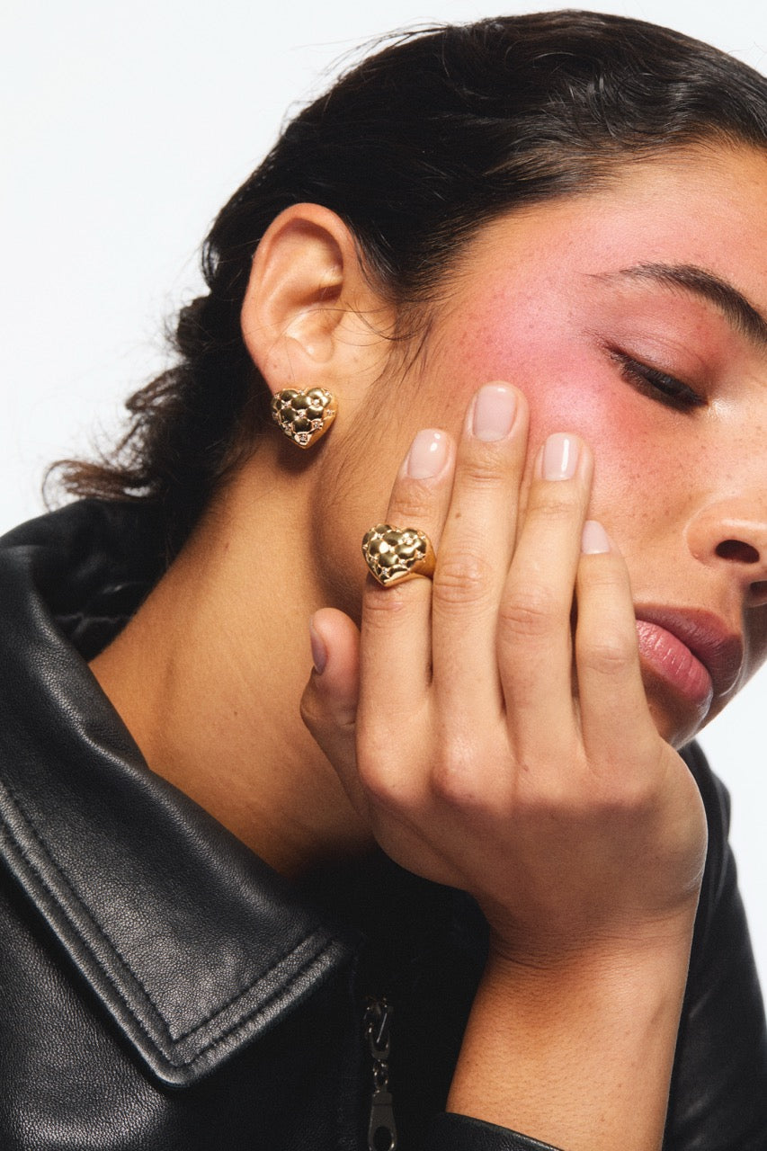 Quilted Gold Heart And Crystal Earrings | avth1031