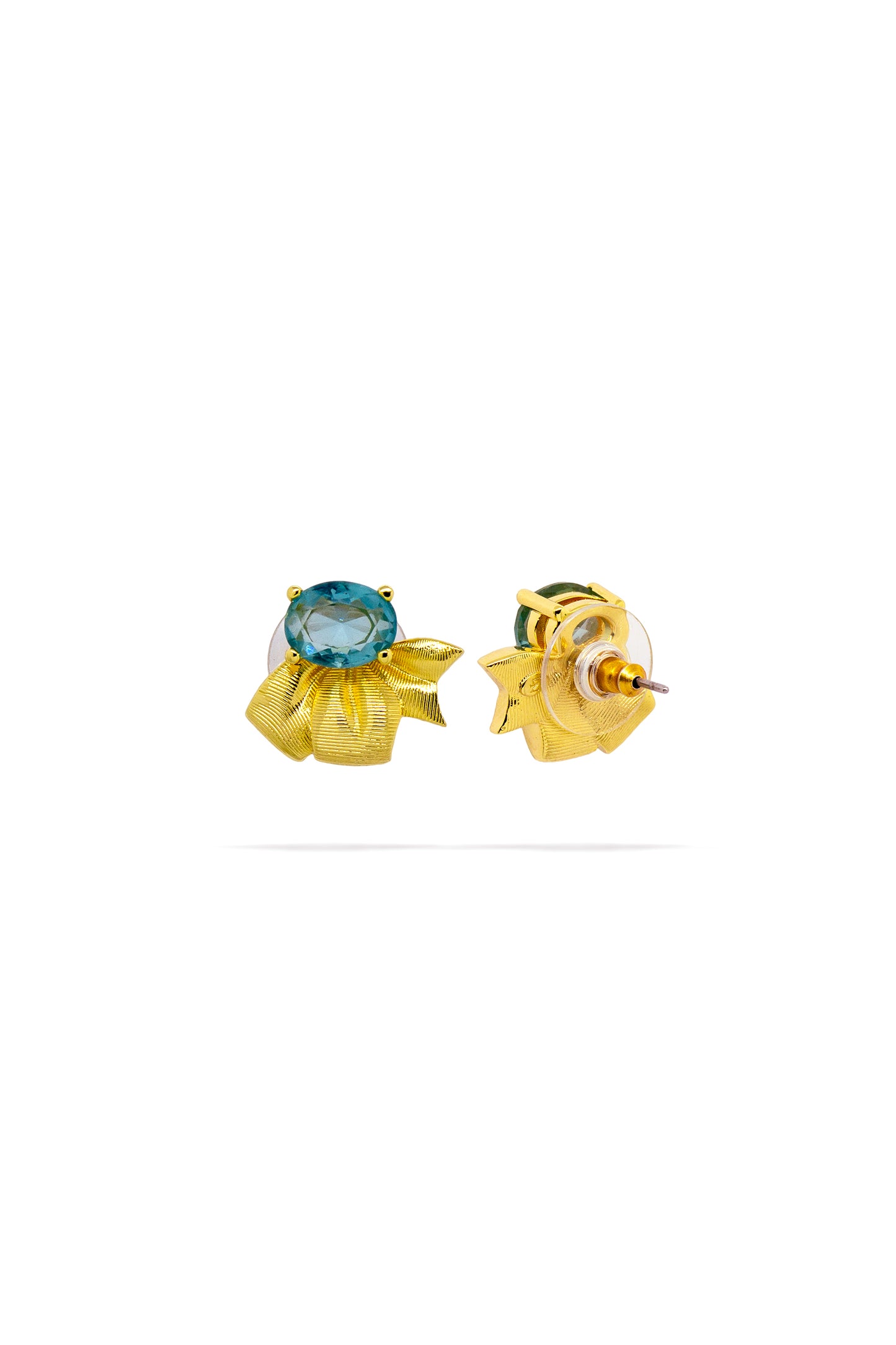 Gold Ribbon And Blue Oval Cut Stone Earrings | avth1041