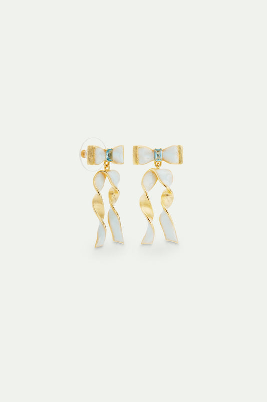 Blue And Gold Ribbon And Blue Cut Stone Earrings | avth1051