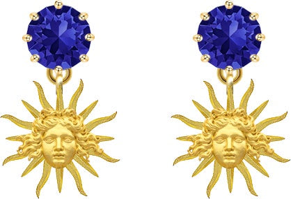 Sun King And Round Blue Stone Sleeper Earrings | AVVE1051