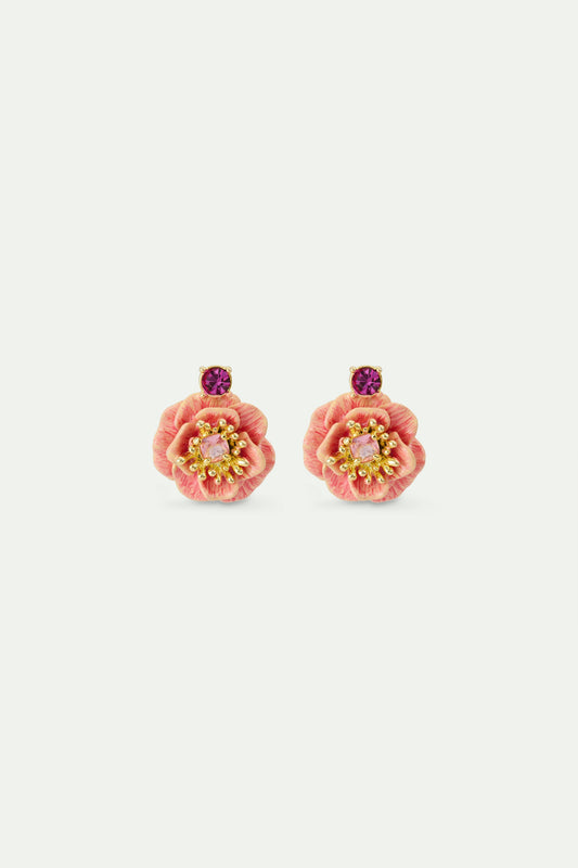 Pink Anemone And Crystal Sleeper Earrings