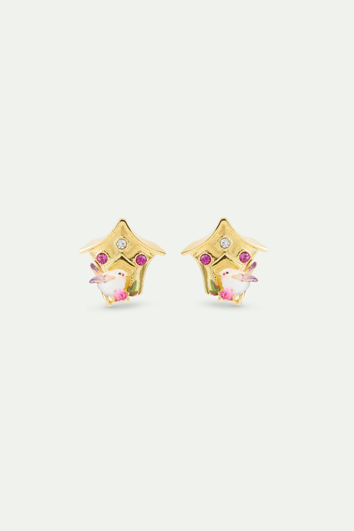 Birdhouse Earrings With Pink Crystals | AWBB1091