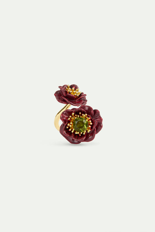 Anemone Flower & Green Stone Ring