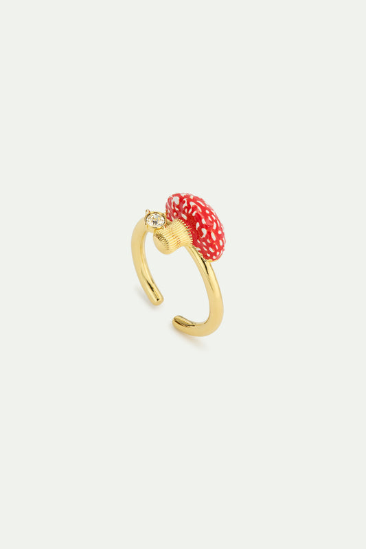 Gold Mushroom & Crystal Adjustable Ring
