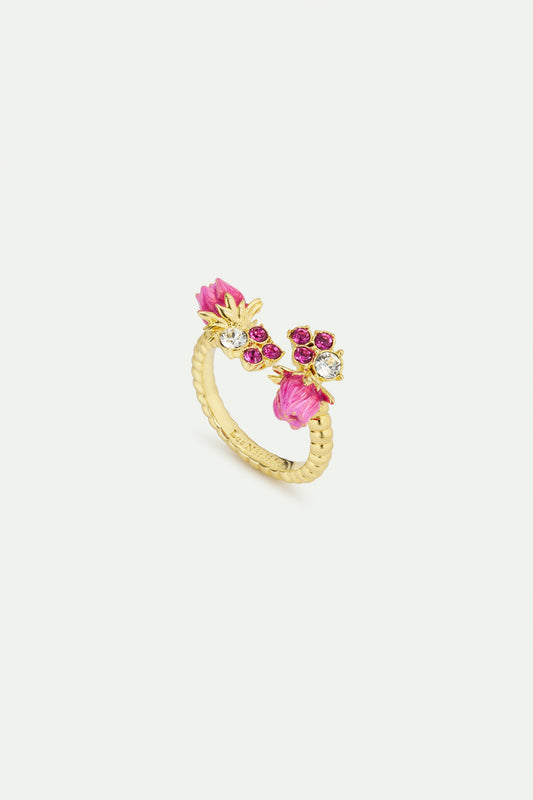 Rosebud And Pink Faceted Crystals Adjustable Ring