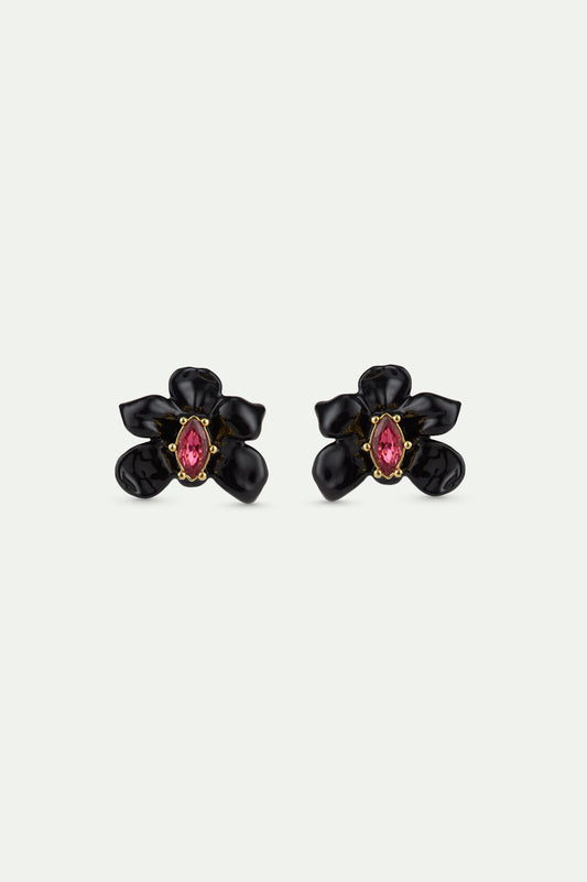 Post Black Orchid & Pink Crystal Earrings
