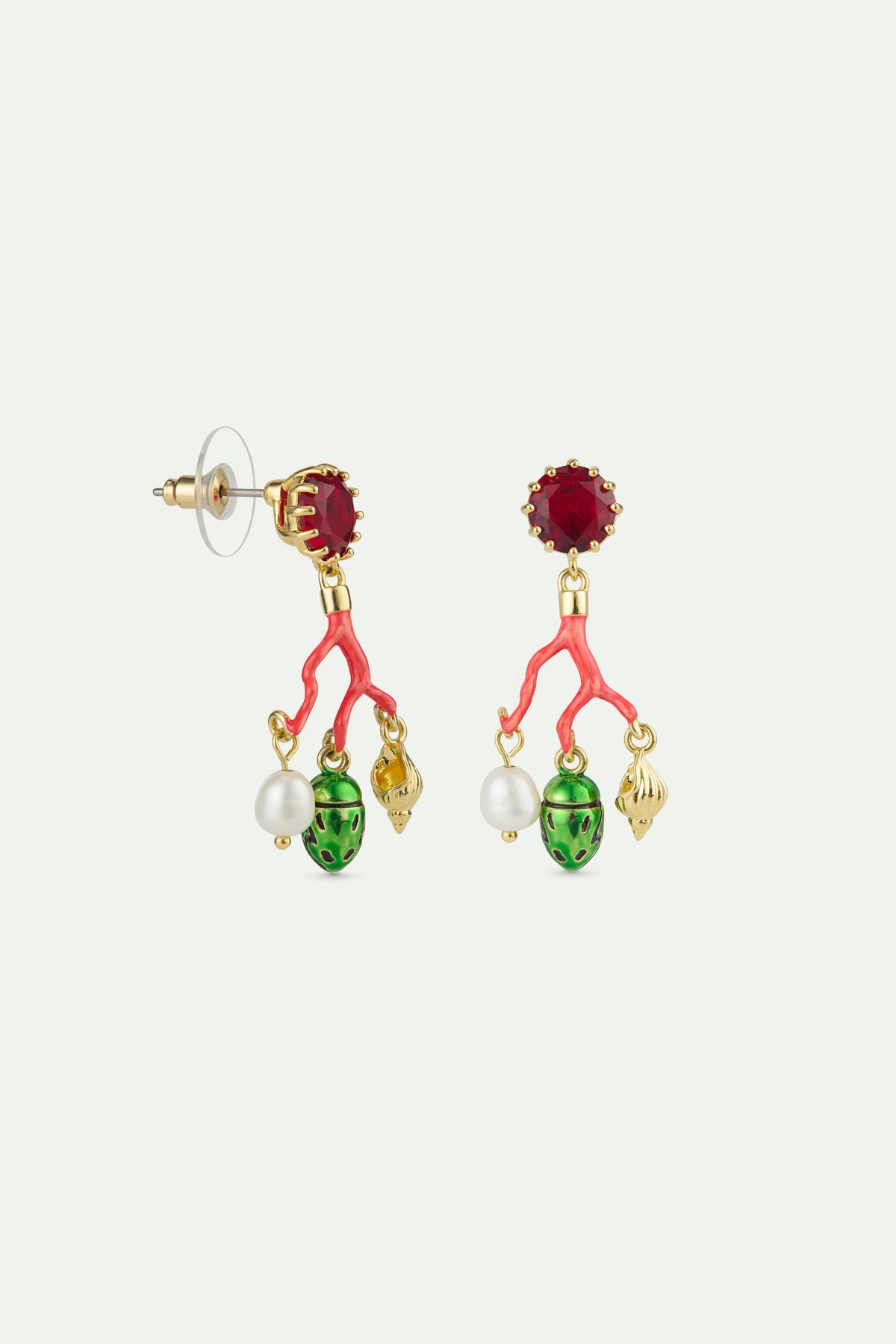 Coral Green Rose Chafer Earrings | AWCC1061
