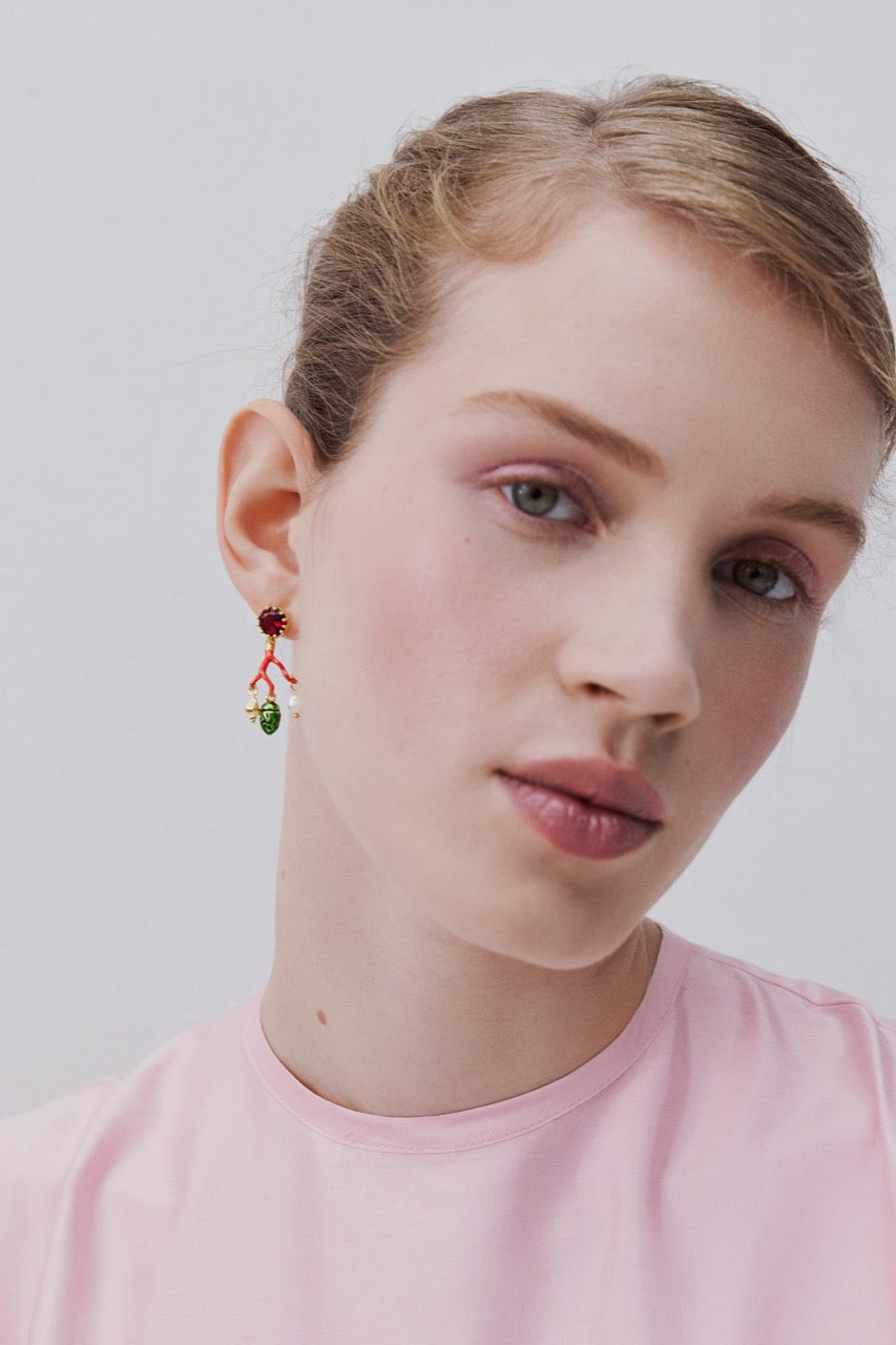 Coral Green Rose Chafer Earrings | AWCC1061