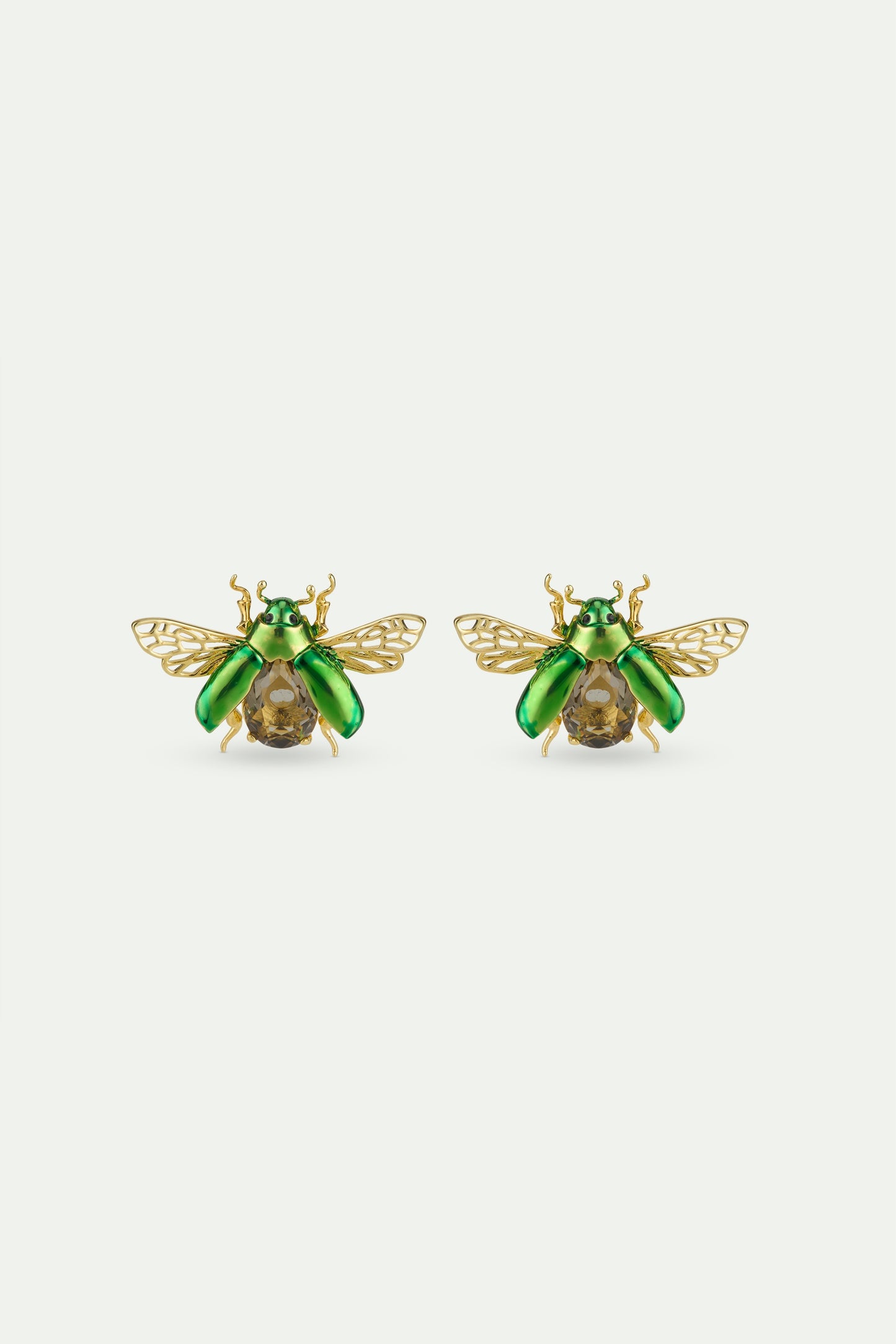 Sleeper Flying Green Rose Chafer & Black Crystal Earrings | AWCC1071